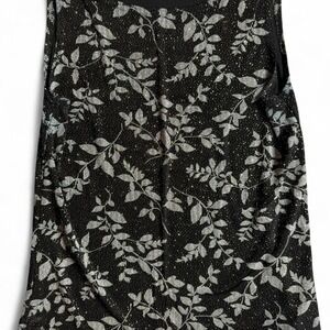 Vintage Black and silver sparkly blouse with leafy pattern - medium - flowy soft